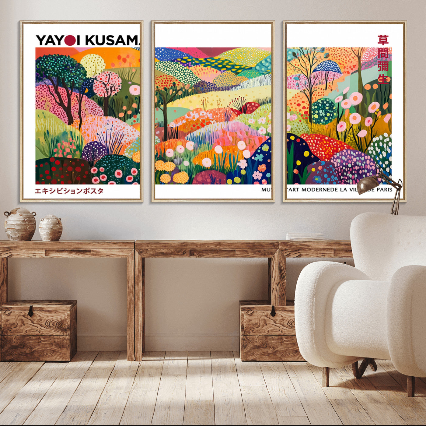 75201-MGV-CV-36X24-Yayoi Kusama Floral Wall Art – Vibrant Abstract Landscape Canvas Print, Modern Pop Art Poster for Living Room, Bedroom, or Gallery