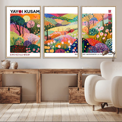 75201-MGV-CV-36X24-Yayoi Kusama Floral Wall Art – Vibrant Abstract Landscape Canvas Print, Modern Pop Art Poster for Living Room, Bedroom, or Gallery