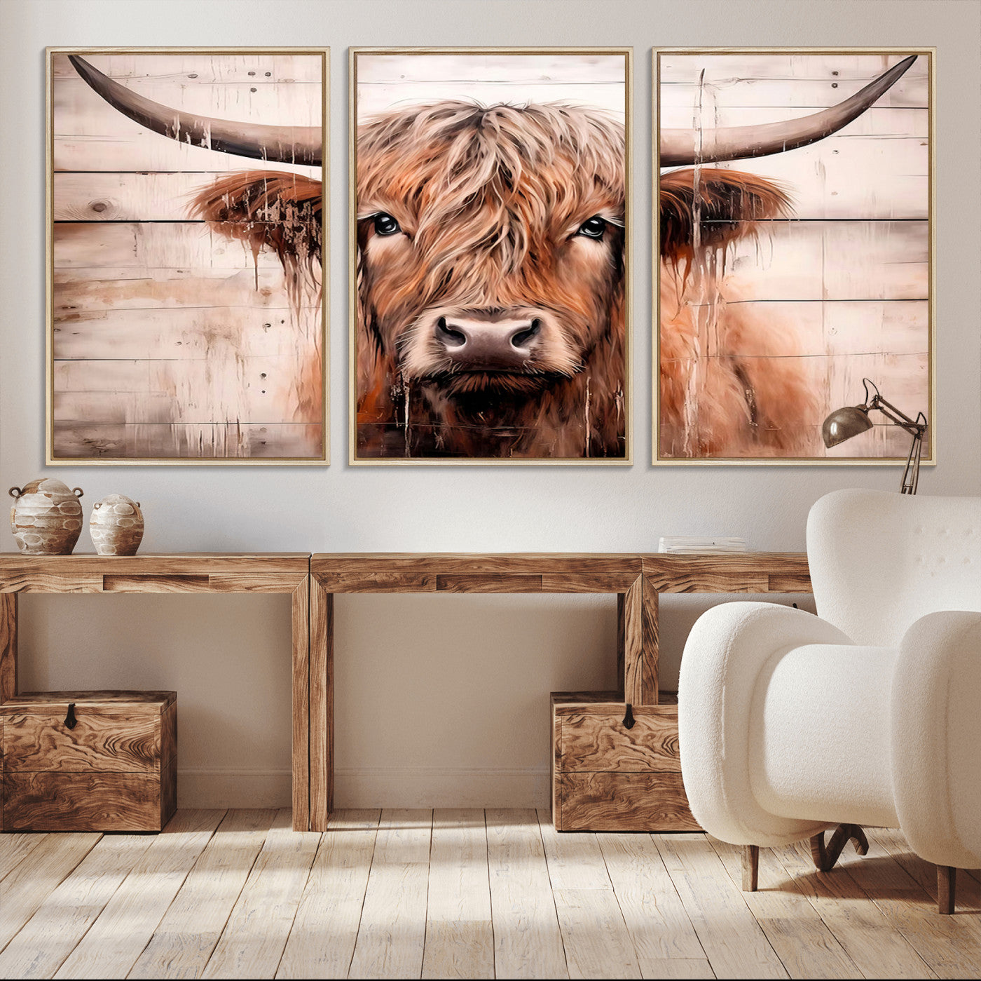 93730-MGV-CV-36X24-Scottish Cow Wall Art Canvas Print, Framed Longhorn Cow Art Picture Print, Highland Cattle Perfect Rustic Farmhouse Decor Artwork