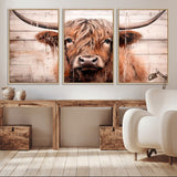 93730-MGV-CV-36X24-Scottish Cow Wall Art Canvas Print, Framed Longhorn Cow Art Picture Print, Highland Cattle Perfect Rustic Farmhouse Decor Artwork