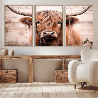 93730-MGV-CV-36X24-Scottish Cow Wall Art Canvas Print, Framed Longhorn Cow Art Picture Print, Highland Cattle Perfect Rustic Farmhouse Decor Artwork