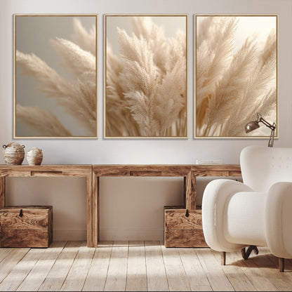 50300-MGV-CV-36X24-Pampas Grass Wall Art Canvas Print, Framed Minimalist Pampas Grass Art Picture Print, Beige Pampas Grass Perfect Minimalist Boho