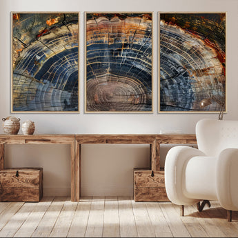 16193-MGV-CV-36X24-Tree Ring Wall Art – Abstract Wood Grain Canvas Print, Rustic Nature Texture Artwork Poster for Living Room, Bedroom, Office,