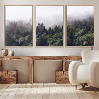 42578900-MGV-CV-36X24-Misty Pine Forest Wall Art – Tranquil Foggy Mountain Canvas Print, Nature Landscape Décor for Bedroom, Living Room, Cabin or