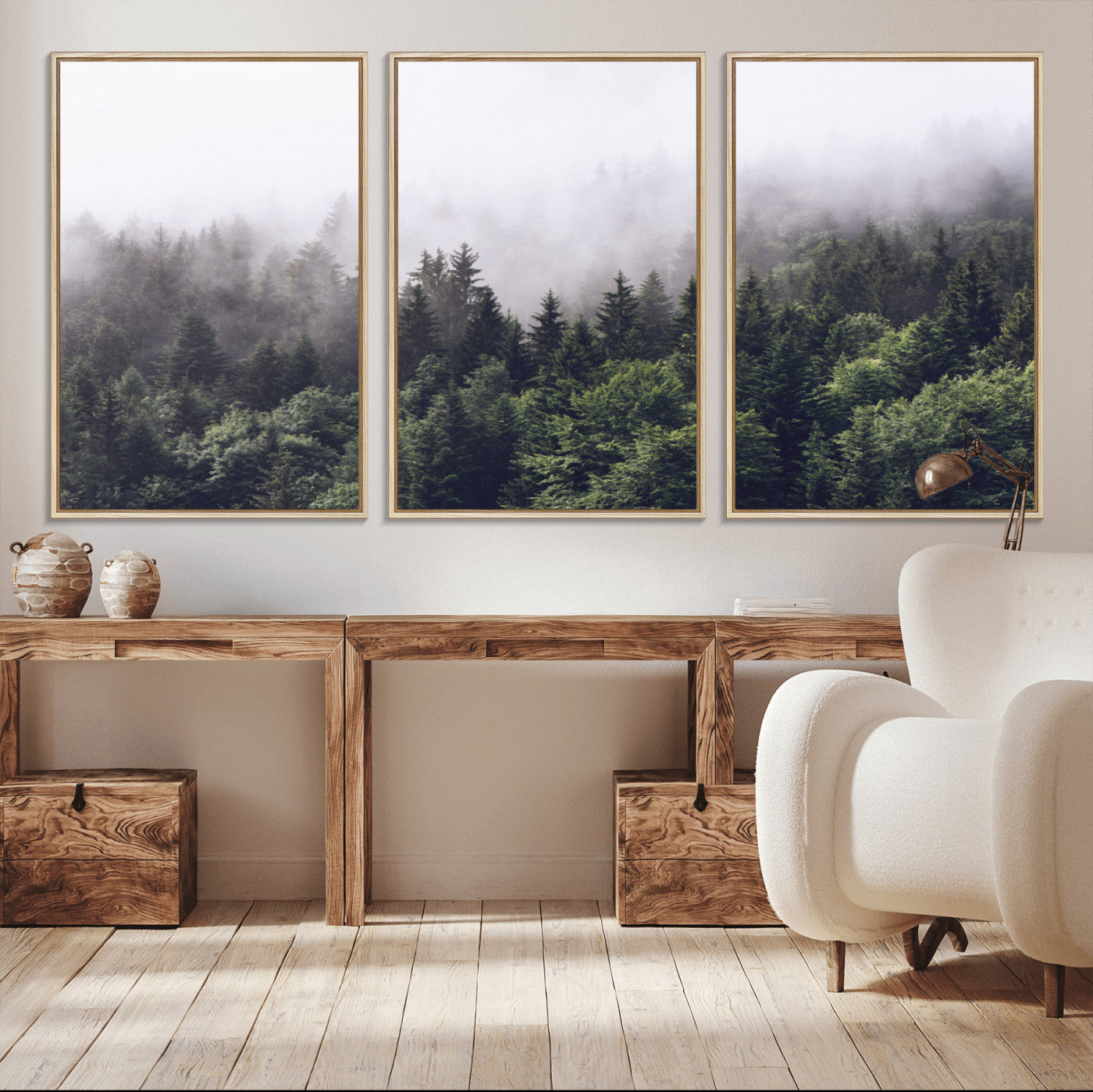 42578900-MGV-CV-36X24-Misty Forest Wall Art – Serene Mountain Pine Tree Canvas Print, Nature Landscape Decor for Bedroom, Living Room, Office or Rustic