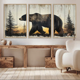 83875-MGV-CV-36X24-Sunset Bear Wall Art – Rustic Wildlife Canvas Print with Forest Silhouette, Cabin Lodge Decor for Living Room or Office