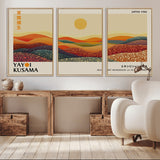 88180-MGV-CV-36X24-Yayoi Kusama Landscape Wall Art – Abstract Dotted Mountain Canvas Print, Retro Sun Poster for Modern Living Room, Office or