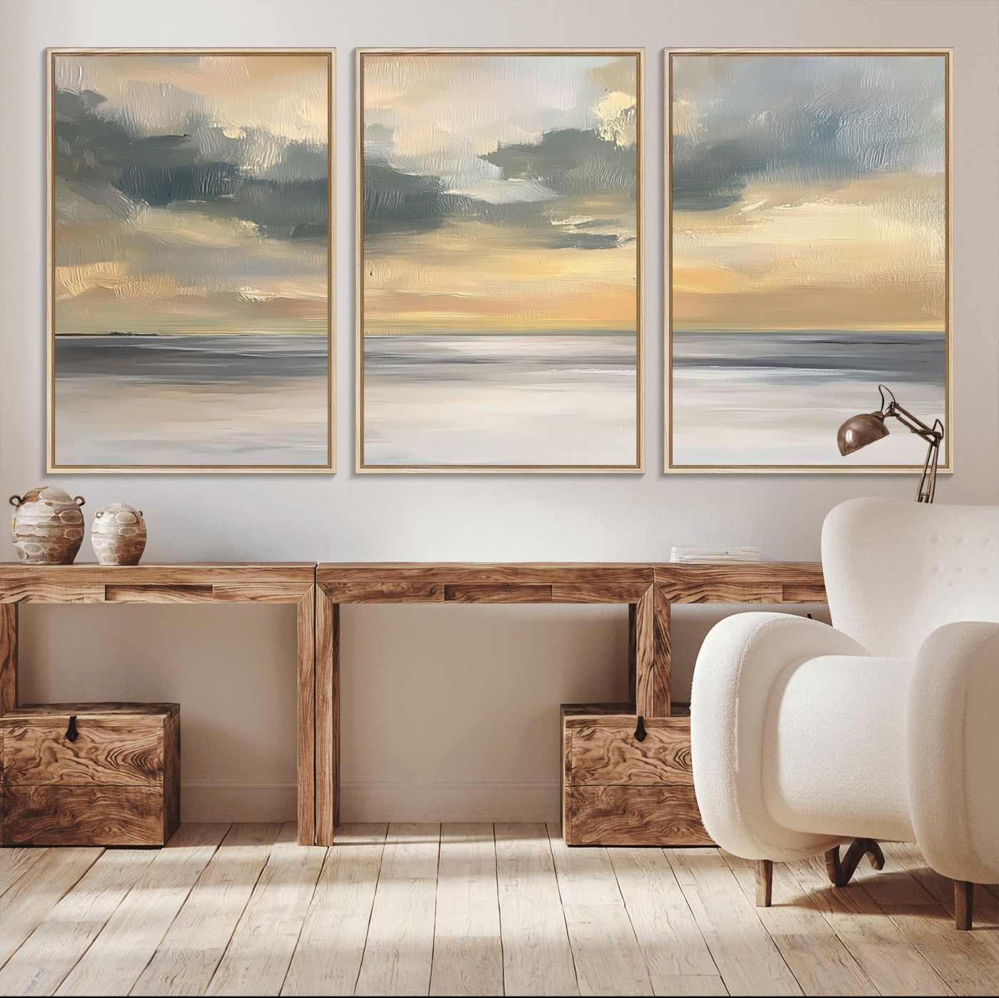 45544-MGV-CV-36X24-Ocean Sunset Wall Art – Serene Seascape Canvas Print with Golden Sky and Calm Water, Coastal Beach Artwork for Living Room,
