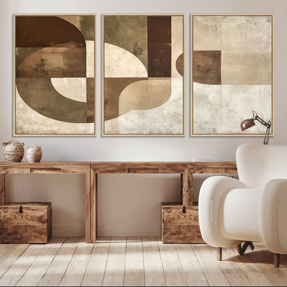 59767-MGV-CV-36X24-Abstract Geometric Shapes Wall Art – Modern Minimalist Canvas Print, Neutral Brown Beige Tan Artwork for Living Room, Bedroom,