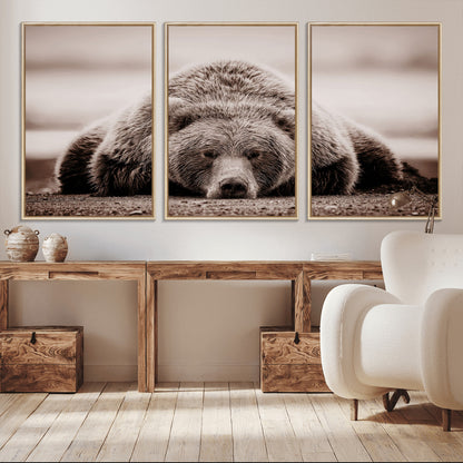20611-MGV-CV-36X24-Grizzly Bear Wall Art – Majestic Wildlife Sepia Canvas Print, Rustic Nature Animal Artwork for Cabin, Lodge, Living Room, Bedroom,