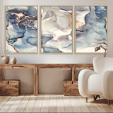 51497-MGV-CV-36X24-Abstract Blue and Gold Wall Art – Modern Fluid Ink Style Canvas Print, Elegant Contemporary Decor for Living Room, Office