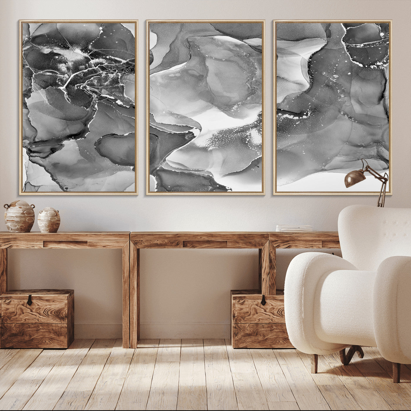 15911-MGV-CV-36X24-Black and White Abstract Wall Art – Modern Ink Swirl Canvas Print, Minimalist Contemporary Painting for Living Room, Bedroom,