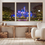 63560-MGV-CV-36X24-Fairy Tale Castle Wall Art – Magical Night Scene Canvas Print with Lights and Gardens, Fantasy Architecture Artwork for Living