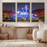 66710-MGV-FC-60X30-3P_Natural-Enchanted Castle Wall Art – Magical Night Scene Canvas Print with Glowing Lights, Fantasy Architecture Artwork for Living Room,