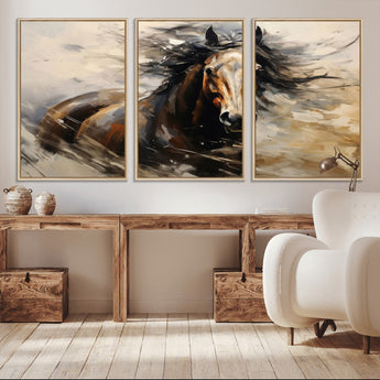 53001-MGV-CV-36X24-Wild Horse Wall Art – Majestic Stallion Canvas Print with Flowing Mane, Rustic Western Style Painting for Living Room, Office or