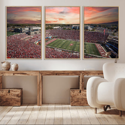 51135-MGV-CV-36X24-Indiana Hoosiers Stadium Wall Art – Panoramic Football Canvas Print with Game Day Crowd and Sunset Sky, Sports Artwork for Man