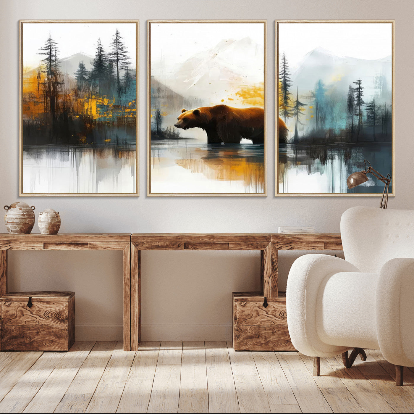 50308-MGV-CV-36X24-Bear Wilderness Wall Art – Mountain Forest Canvas Print, Rustic Cabin Decor with Wildlife Landscape, Nature Artwork for Lodge,