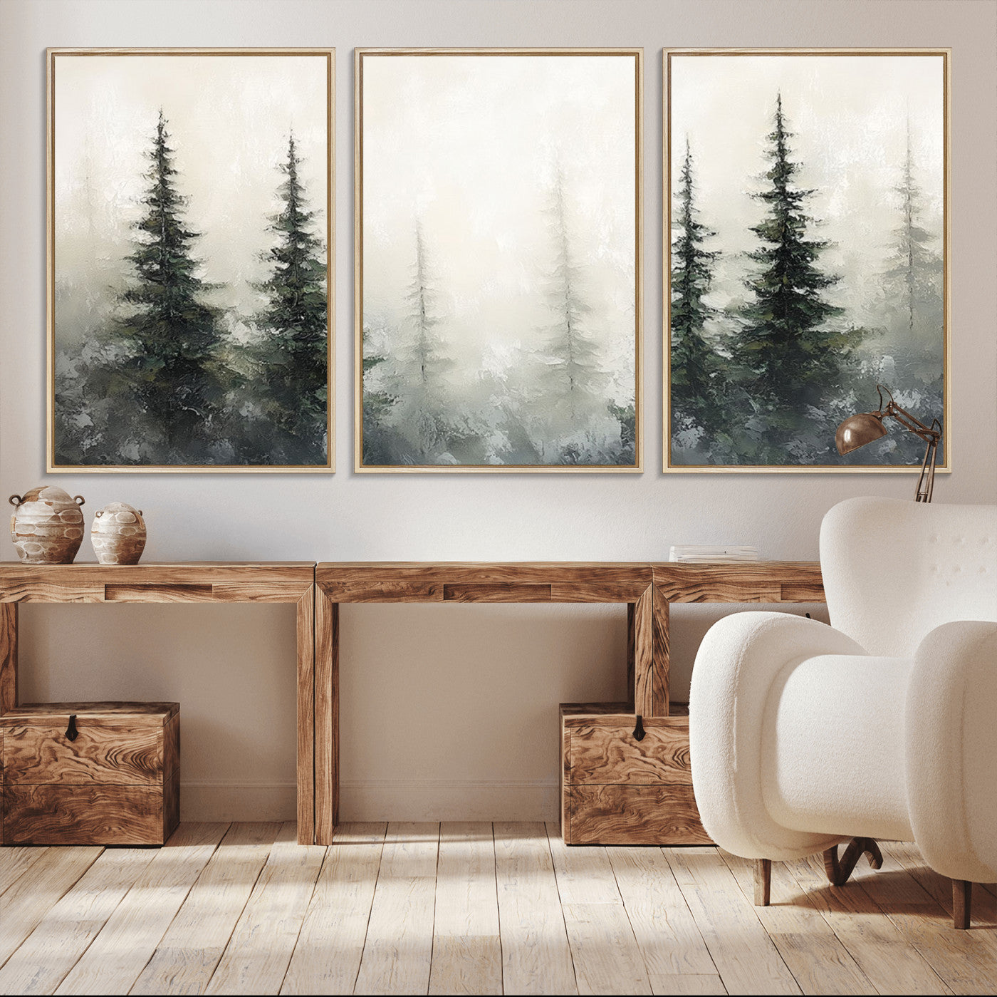 33241-MGV-CV-36X24-Misty Forest Wall Art Canvas Print, Framed Foggy Pines Art Picture Print, Forest Haze Perfect Rustic Minimalist Decor Artwork