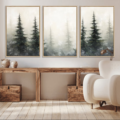 33241-MGV-CV-36X24-Misty Forest Wall Art Canvas Print, Framed Foggy Pines Art Picture Print, Forest Haze Perfect Rustic Minimalist Decor Artwork