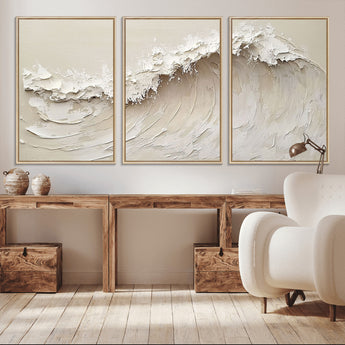 45175-MGV-CV-36X24-Textured Wave Wall Art Canvas Print, Framed Minimal Seascape Art Picture Print, Elegant Wave Perfect Modern Coastal Decor Artwork