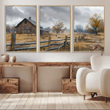 Farm1-MGV-CV-36X24-Rustic Autumn Farmhouse Wall Art – Serene Countryside Scene Canvas Print, Weathered Barn and Autumn Trees Decor for Living Room,
