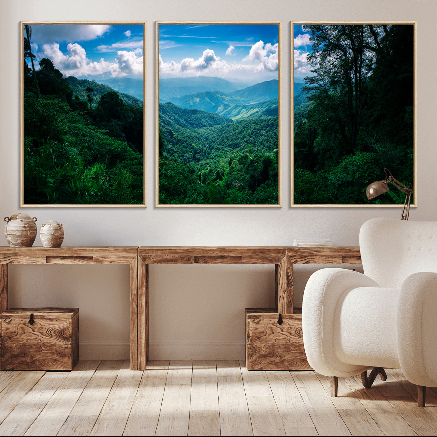 74439378-MGV-CV-36X24-Tropical Jungle Wall Art Canvas Print, Framed Lush Valley Art Picture Print, Forest Mountains Perfect Tropical Wilderness Decor