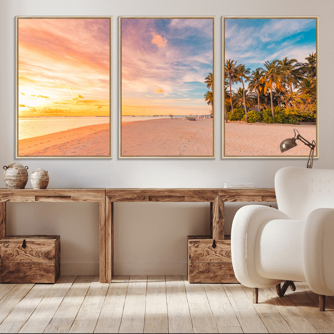 41542880-MGV-CV-36X24-Tropical Beach Wall Art Canvas Print, Framed Palm Trees Art Picture Print, Sunset Shore Perfect Tropical Coastal Decor Artwork