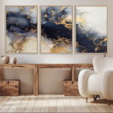 41136487-MGV-CV-36X24-Black Marble Wall Art Canvas Print, Framed Gold Veins Art Picture Print, Abstract Texture Perfect Moody Luxe Decor Artwork