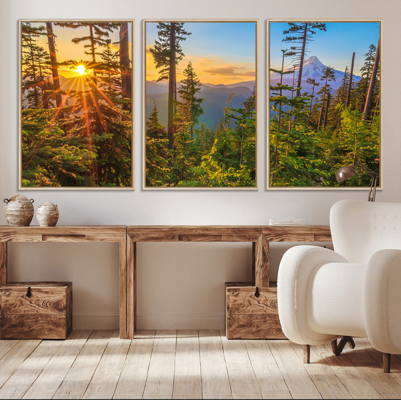 83544043-MGV-CV-36X24-Forest Sunset Wall Art Canvas Print, Framed Sunset Trees Art Picture Print, Green Pines Perfect Rustic Nature Decor Artwork