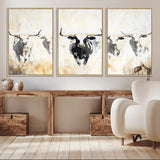 40397799-MGV-CV-36X24-Texas Longhorn Wall Art Canvas Print, Framed Rustic Herd Art Picture Print, Western Bull Perfect Neutral Western Decor Artwork