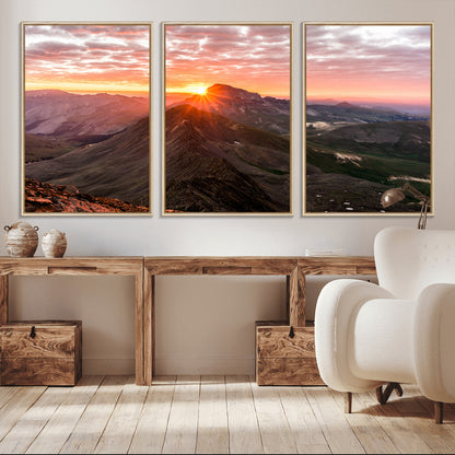 50957419-MGV-CV-36X24-Mountain Sunrise Wall Art Canvas Print, Framed Alpine Ridge Art Picture Print, Mountain Range Perfect Vibrant Rustic Decor Artwork