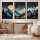 11060882-MGV-CV-36X24-Moonlit Mountains Wall Art Canvas Print, Framed Forest Silhouette Art Picture Print, Night Landscape Perfect Modern Forest Decor