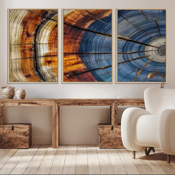 96890915-MGV-FC-60X30-3P_Natural-Abstract Tree Ring Wall Art – Rustic Nature Canvas Print with Wood Grain Texture, Modern Earth Tone Artwork for Office, Living