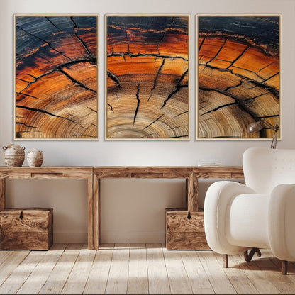 65909987-MGV-CV-36X24-Rustic Tree Ring Wall Art – Nature Inspired Wooden Texture Canvas Print, Modern Abstract Artwork for Living Room, Bedroom, Office