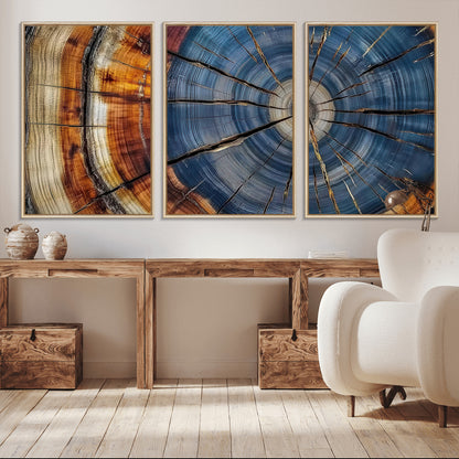 82059233-MGV-CV-36X24-Rustic Tree Ring Wall Art – Natural Wood Texture Canvas Print, Framed Abstract Tree Stump for Farmhouse, Log Cabin, Wooden House