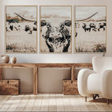 27497342-MGV-CV-36X24-Texas Longhorn Wall Art Canvas Print, Framed Speckled Cow Art Picture Print, Horned Cattle Perfect Rustic Western Decor Artwork