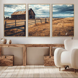 69356982-MGV-CV-36X24-Old Barn Wall Art Canvas Print, Framed Rustic Fence Art Picture Print, Wooden Farmhouse Perfect Rustic Farmhouse Decor Artwork