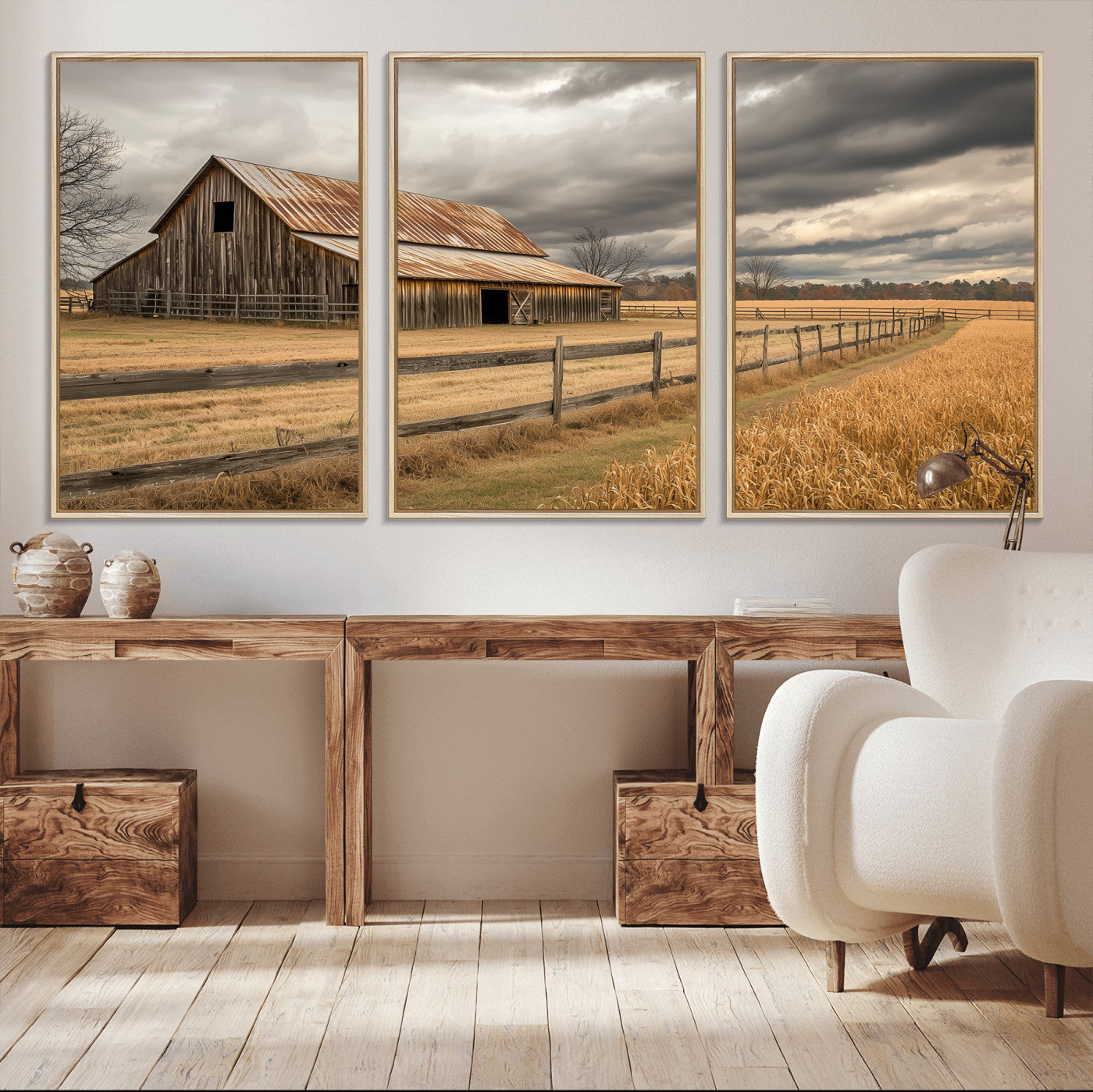 26821575-MGV-CV-36X24-Old Barn Wall Art Canvas Print, Framed Rustic Barn Art Picture Print, Moody Farm Perfect Rustic Farmhouse Decor Artwork