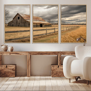 26821575-MGV-CV-36X24-Old Barn Wall Art Canvas Print, Framed Rustic Barn Art Picture Print, Moody Farm Perfect Rustic Farmhouse Decor Artwork