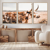 11528295-MGV-CV-36X24-Speckled Longhorn Wall Art Canvas Print, Framed Texas Cattle Art Picture Print, Horned Cow Perfect Rustic Western Decor Artwork
