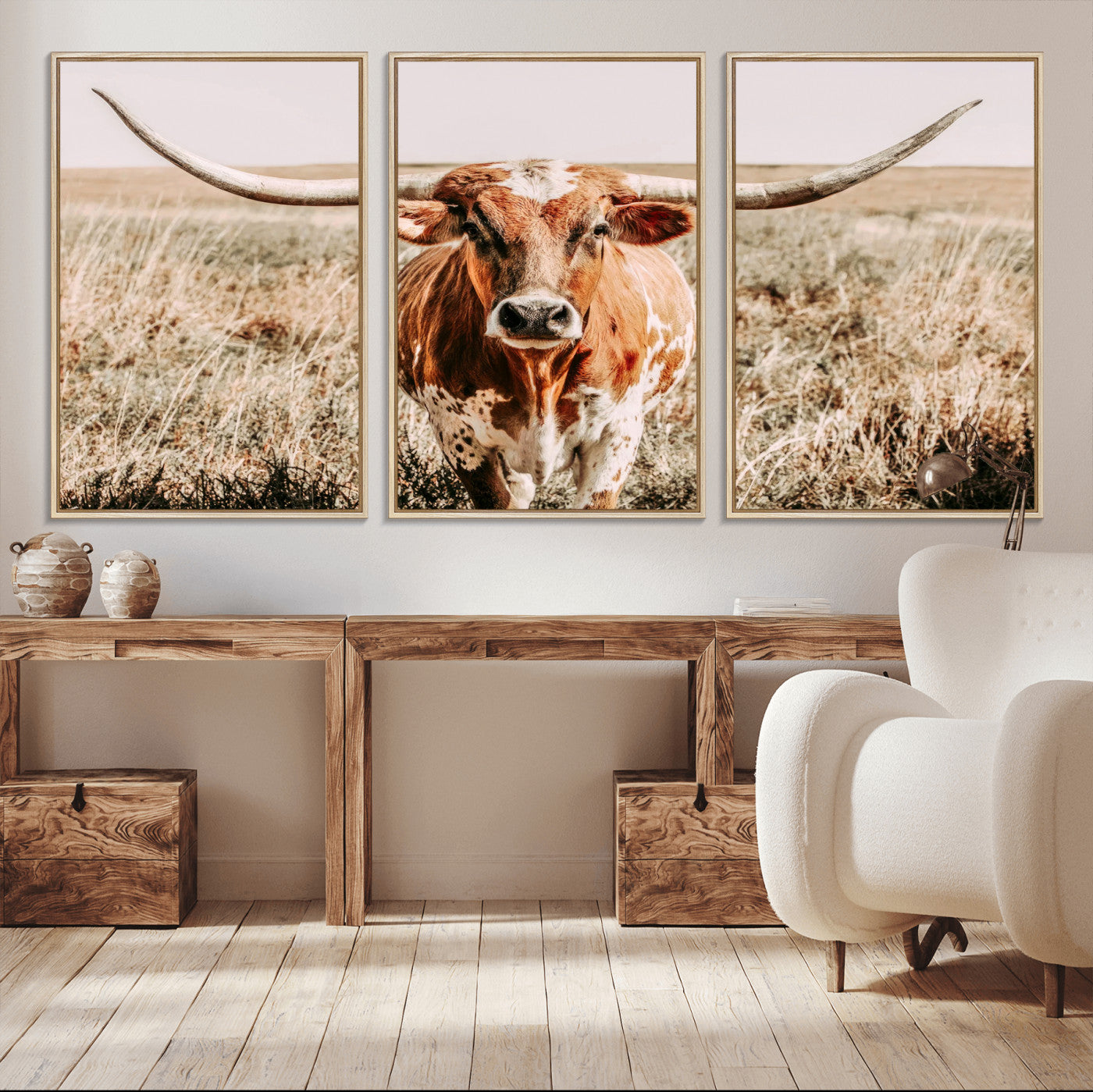 54986862-MGV-CV-36X24-Majestic Longhorn Wall Art – Canvas Print of Graceful Strength & Bold Spirit, Wild Plains Beauty Nature Inspired Rustic Decor for
