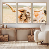 21060648-MGV-CV-36X24-Texas Longhorn Wall Art Canvas Print, Framed Speckled Cow Art Picture Print, Rustic Bull Perfect Rustic Western Decor Artwork