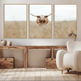 20927060-MGV-CV-36X24-Texas Longhorn Wall Art Canvas Print, Framed Lone Cattle Art Picture Print, Longhorn Bull Perfect Rustic Western Decor Artwork