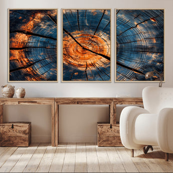 81894502-MGV-CV-36X24-Burnt Wood Wall Art Canvas Print, Framed Aged Timber Art Picture Print, Rustic Tree Slice Perfect Rustic Decor Artwork for Home,