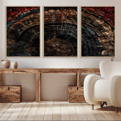 43686762-MGV-CV-36X24-Dark Wood Ring Wall Art Canvas Print, Framed Abstract Wood Tree Art Picture Print, Rustic Tree Slice Perfect Rustic Decor Artwork