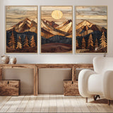 39116082-MGV-CV-36X24-Wood Mountain Landscape Wall Art Canvas Print, Framed Sunset Hills Art Picture Print, Abstract Nature Perfect Boho Decor Artwork