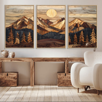 39116082-MGV-CV-36X24-Wood Mountain Landscape Wall Art Canvas Print, Framed Sunset Hills Art Picture Print, Abstract Nature Perfect Boho Decor Artwork