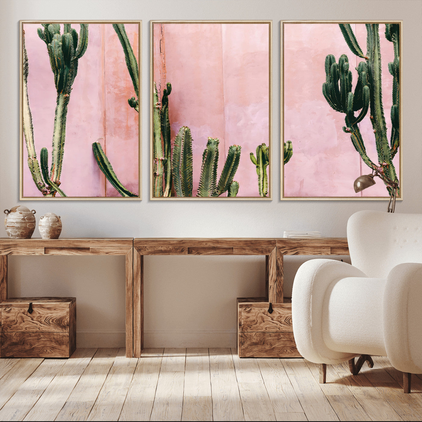 93119502-MGV-CV-36X24-Tall Cactus Wall Art Canvas Print, Framed Pink Wall Art Picture Print, Cactus Lines Perfect Modern Desert Decor Artwork