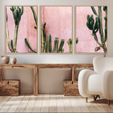 93119502-MGV-CV-36X24-Tall Cactus Wall Art Canvas Print, Framed Pink Wall Art Picture Print, Cactus Lines Perfect Modern Desert Decor Artwork