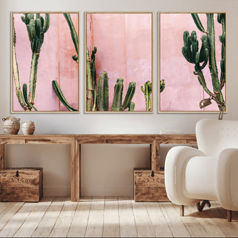 93119502-MGV-CV-36X24-Tall Cactus Wall Art Canvas Print, Framed Pink Wall Art Picture Print, Cactus Lines Perfect Modern Desert Decor Artwork